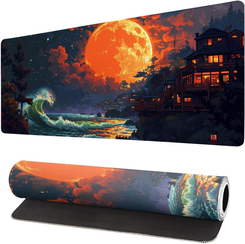 Brecoy Gaming Mouse Pad Desk Pad,Extended Big Mouse Pad,31.5x11.8 Inch Long Computer Keyboard Mouse Mat Mousepad with 3mm Non-Slip Base and Stitched Edge for Gaming and Office… (Oil Painting) - Image 1
